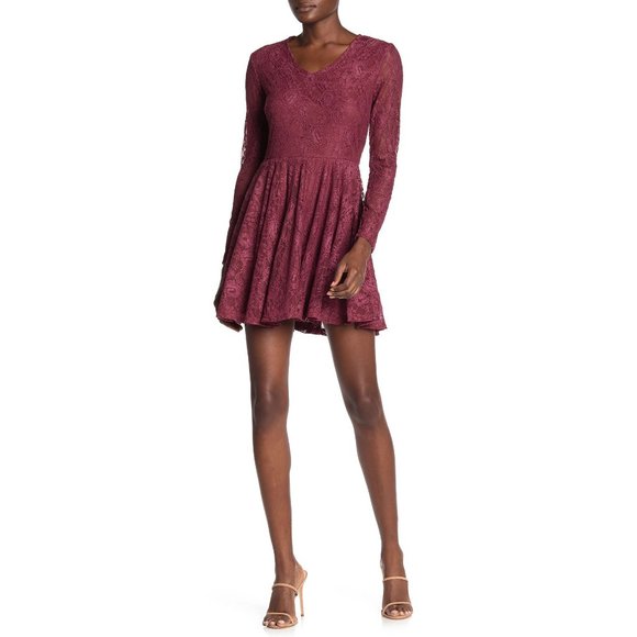 NWT Nordstrom Jolt Burgundy Lace Fit & Flare Dress - Picture 1 of 2